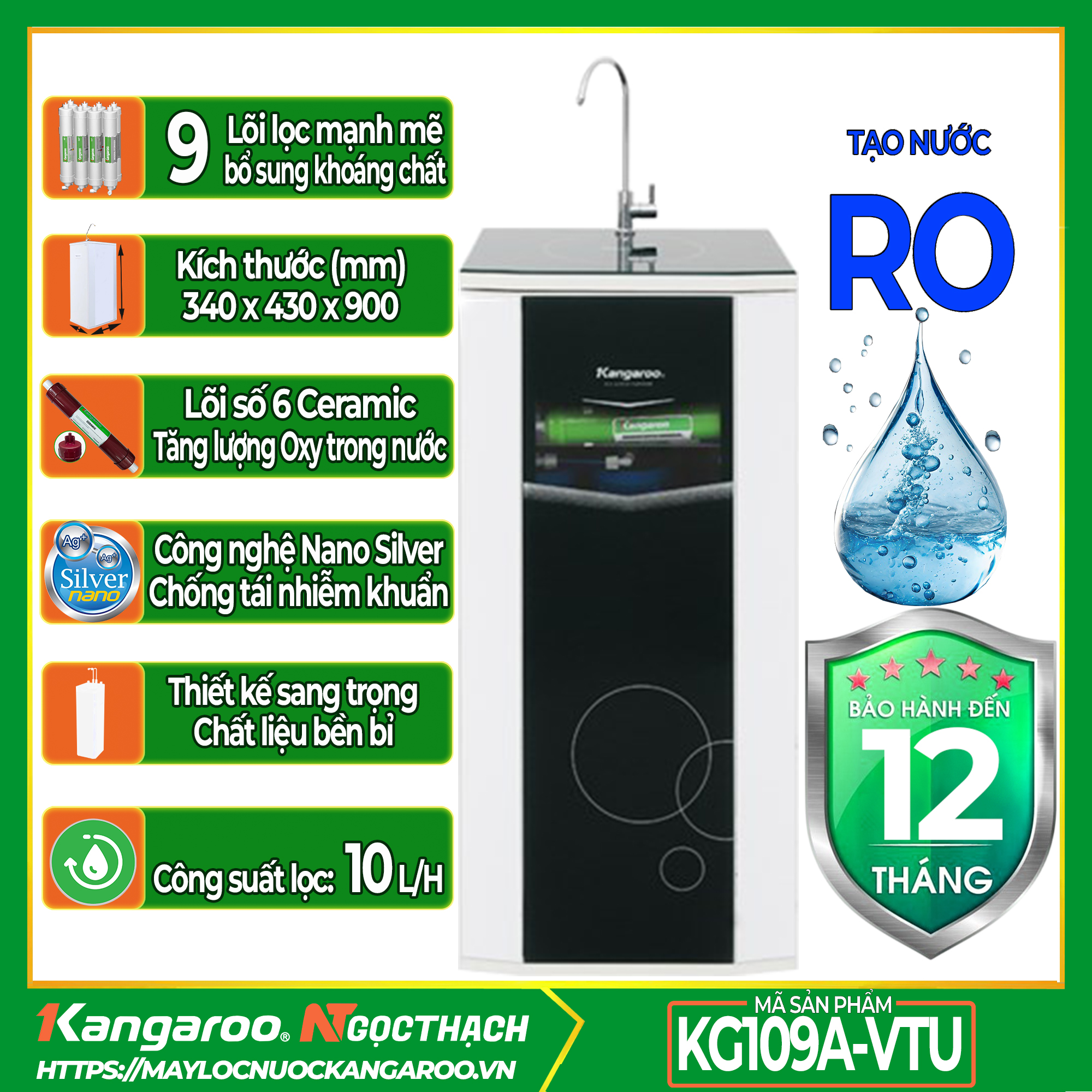 Máy lọc nước Kangarooo KG109A VTU - 9 lõi lọc tủ kính cường lực VTU 1 Máy lọc nước Kangarooo KG109A VTU - 9 lõi lọc tủ kính cường lực VTU