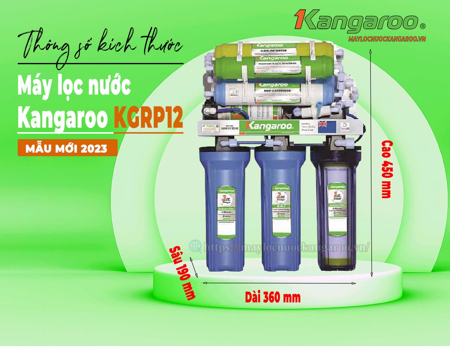 Thông số kích thước Máy lọc nước Kangaroo KGRP12