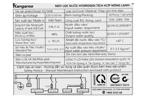 Máy lọc nước Kangaroo Hydrogen nóng lạnh Infinity KG10A9I - Hình ảnh 8