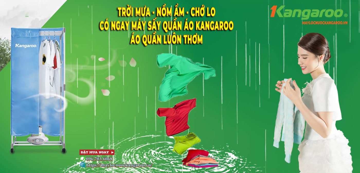 Trời Mưa - Nồm Ẩm chớ Lo - Có ngay Máy sấy quần áo Kangaroo - Áo Quần luôn thơm