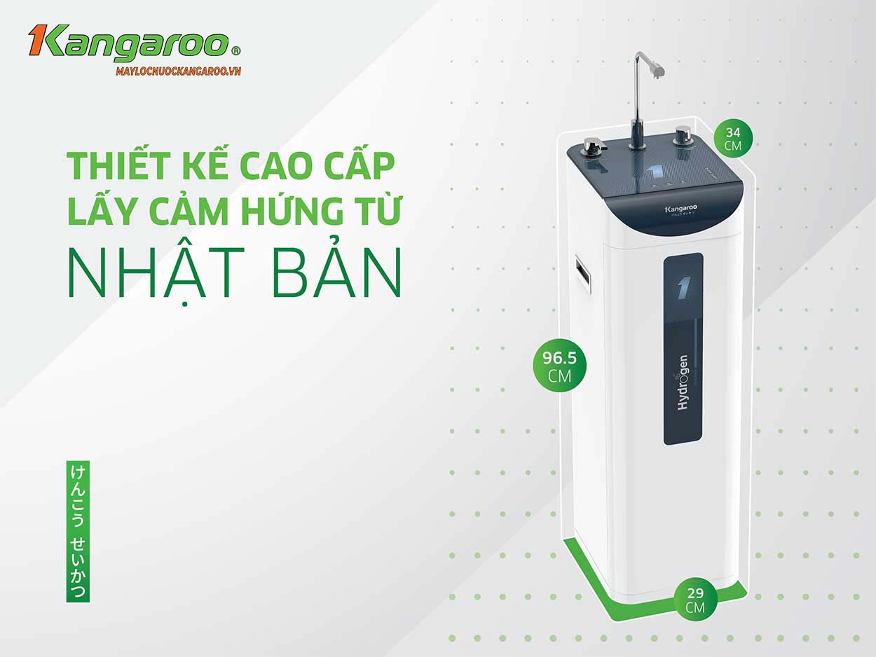 Máy lọc nước Kangaroo Hydrogen Slim nóng lạnh KG10A9SG - Vỏ tủ vân nhám chống bám bụi – Kiểu dáng nhỏ gọn