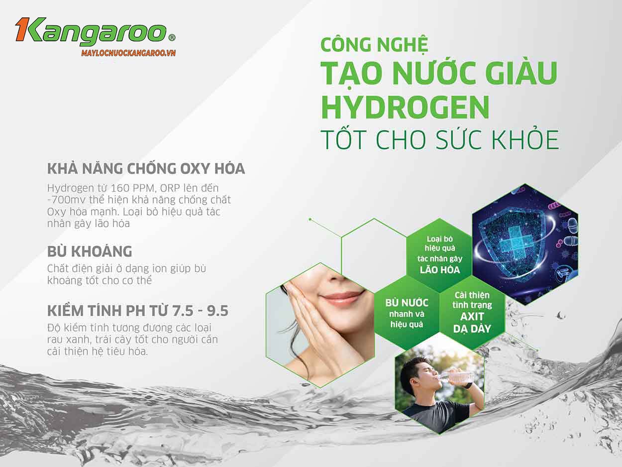 Máy lọc nước Kangaroo Hydrogen Slim nóng lạnh KG10A9SG - Tạo nước giàu Hydrogen tốt cho sức khỏe