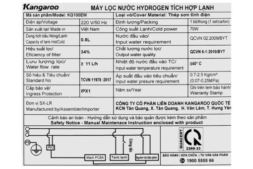 Máy lọc nước Kangaroo Hydrogen Ion kiềm tích hợp lạnh Waterfall KG100EW - Hình ảnh 10