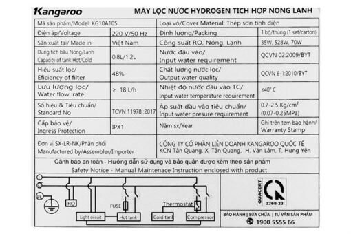 Máy lọc nước Kangaroo Hydrogen nóng lạnh KG10A10S - Hình ảnh 6