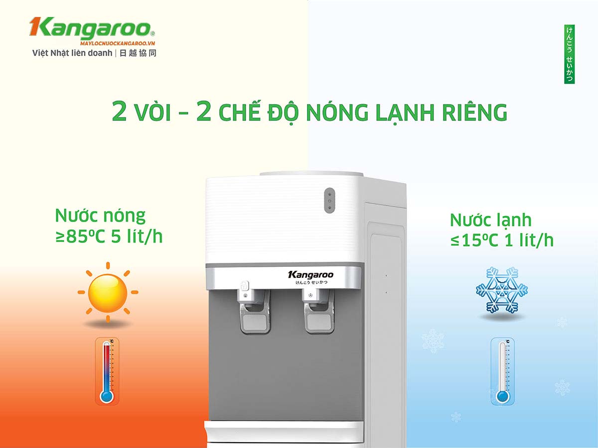 Cây nước nóng lạnh Kangaroo Kg35A2 - 2 Vòi -2 chế độ nóng lạnh riêng biệt