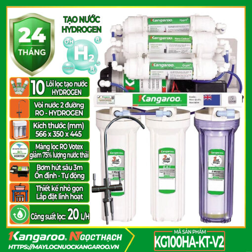 Máy lọc nước Kangaroo Hydrogen KG100HA - Không tủ - 1 vòi 2 đường nước