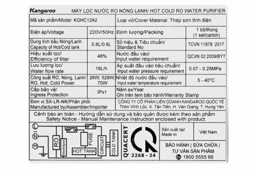Máy lọc nước Kangaroo Hydrogen ion kiềm nóng lạnh KGHC12A2 - Hình ảnh 9