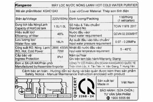 Máy lọc nước Kangaroo Hydrogen ion kiềm nóng lạnh KGHC12A3 - Hình ảnh 8