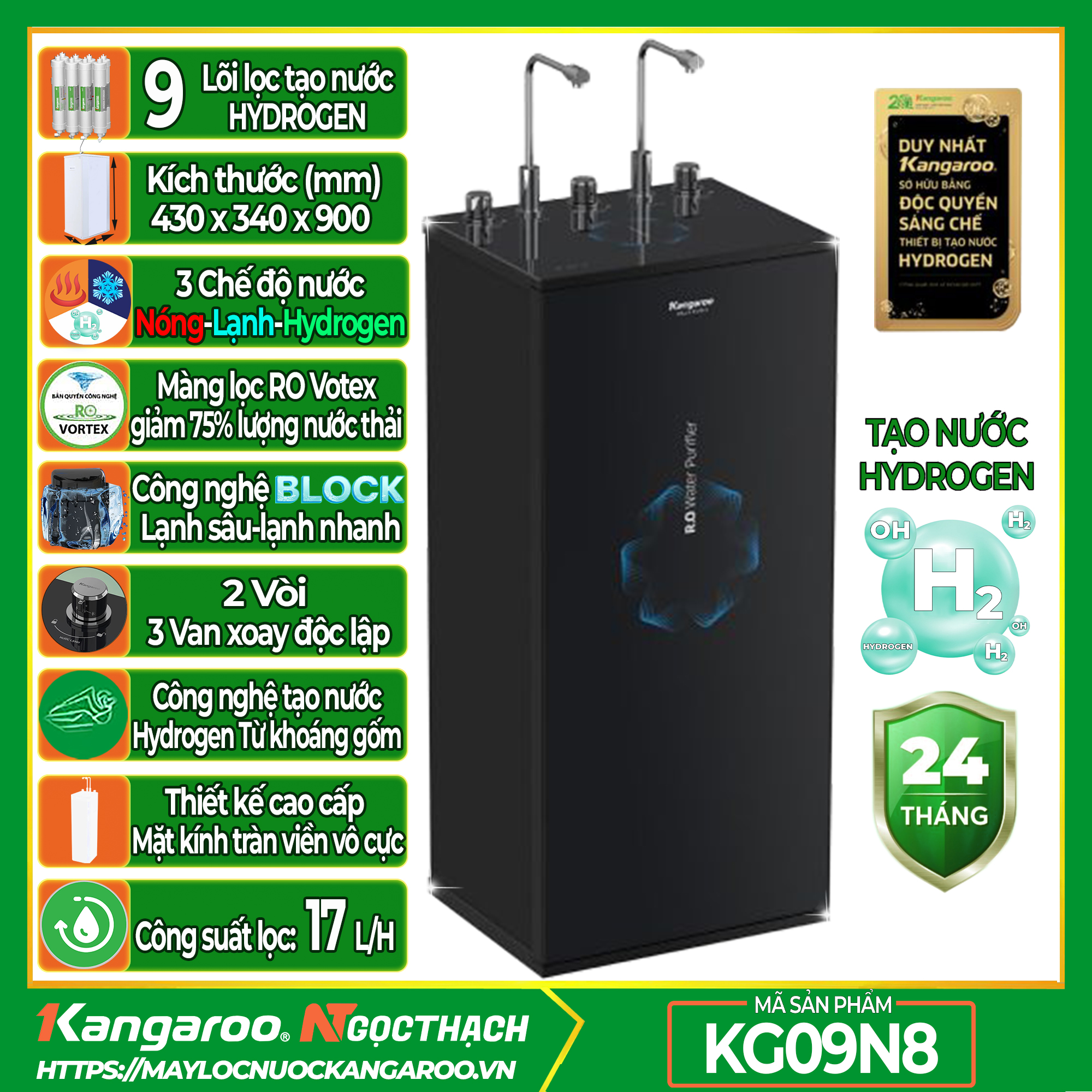 Máy lọc nước Kangaroo Hydrogen Infinity nóng lạnh KG09N8 1 Máy lọc nước Kangaroo Hydrogen Infinity nóng lạnh KG09N8