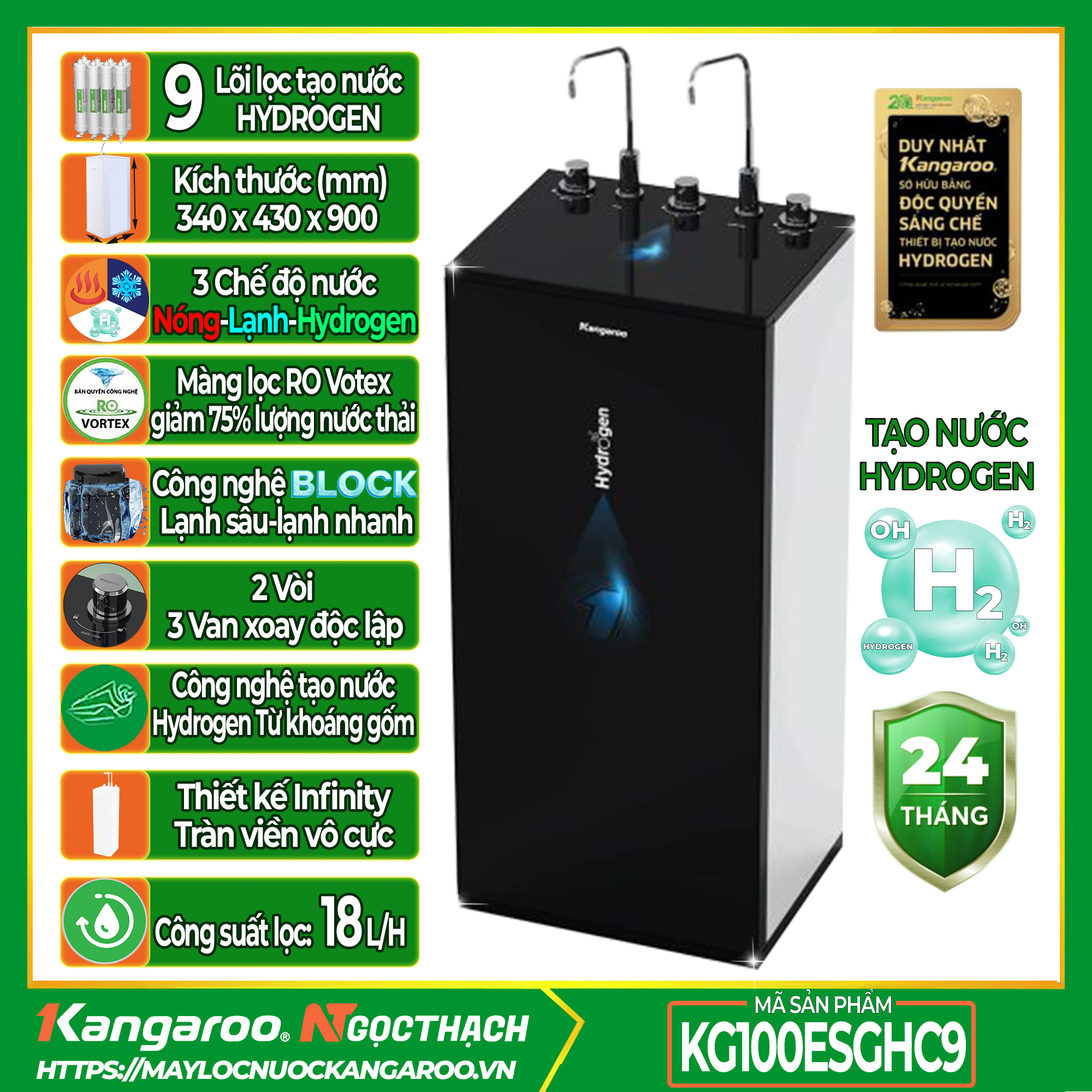 Máy lọc nước Kangaroo Hydrogen nóng lạnh KG100ESGHC9 1 Máy lọc nước Kangaroo Hydrogen nóng lạnh KG100ESGHC9