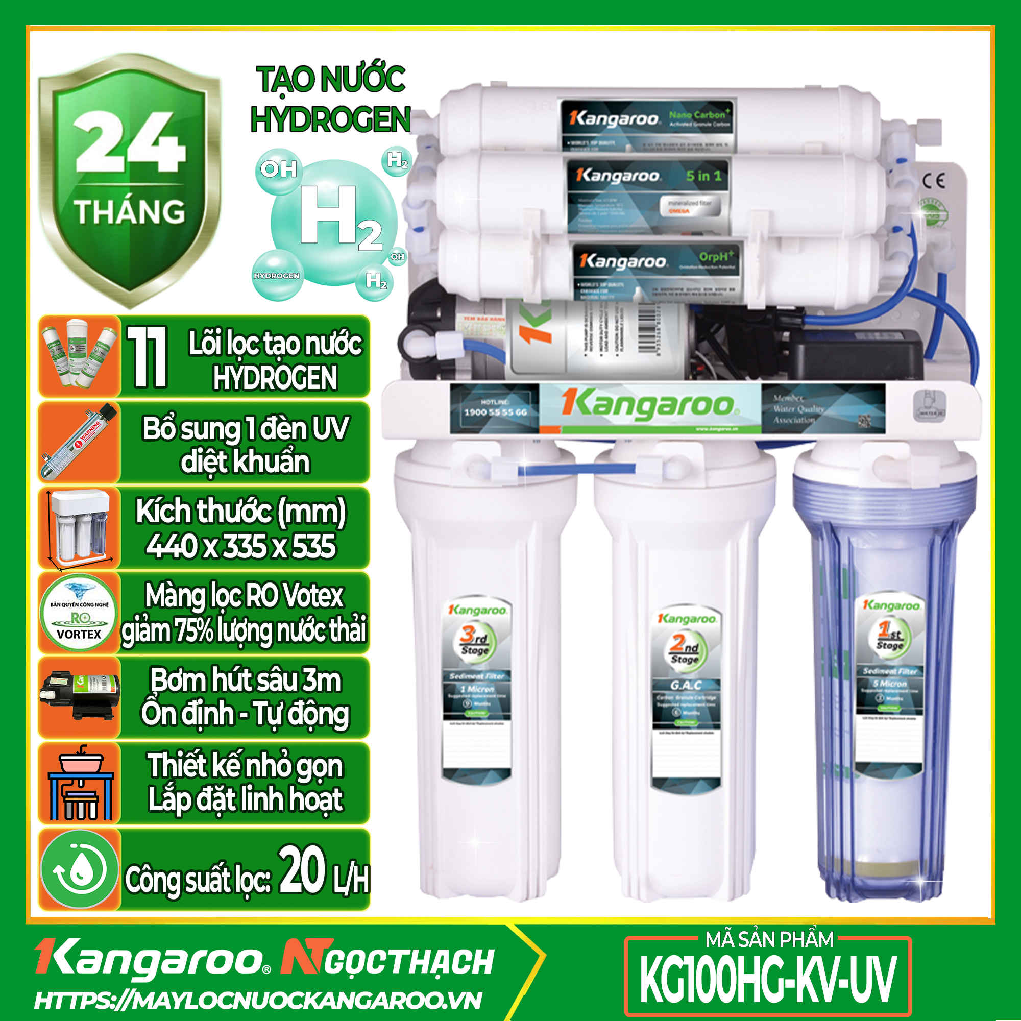 Máy lọc nước Kangaroo Hydrogen KG100HG - KV - Đèn UV 1 Máy lọc nước Kangaroo Hydrogen KG100HG - KV - Đèn UV