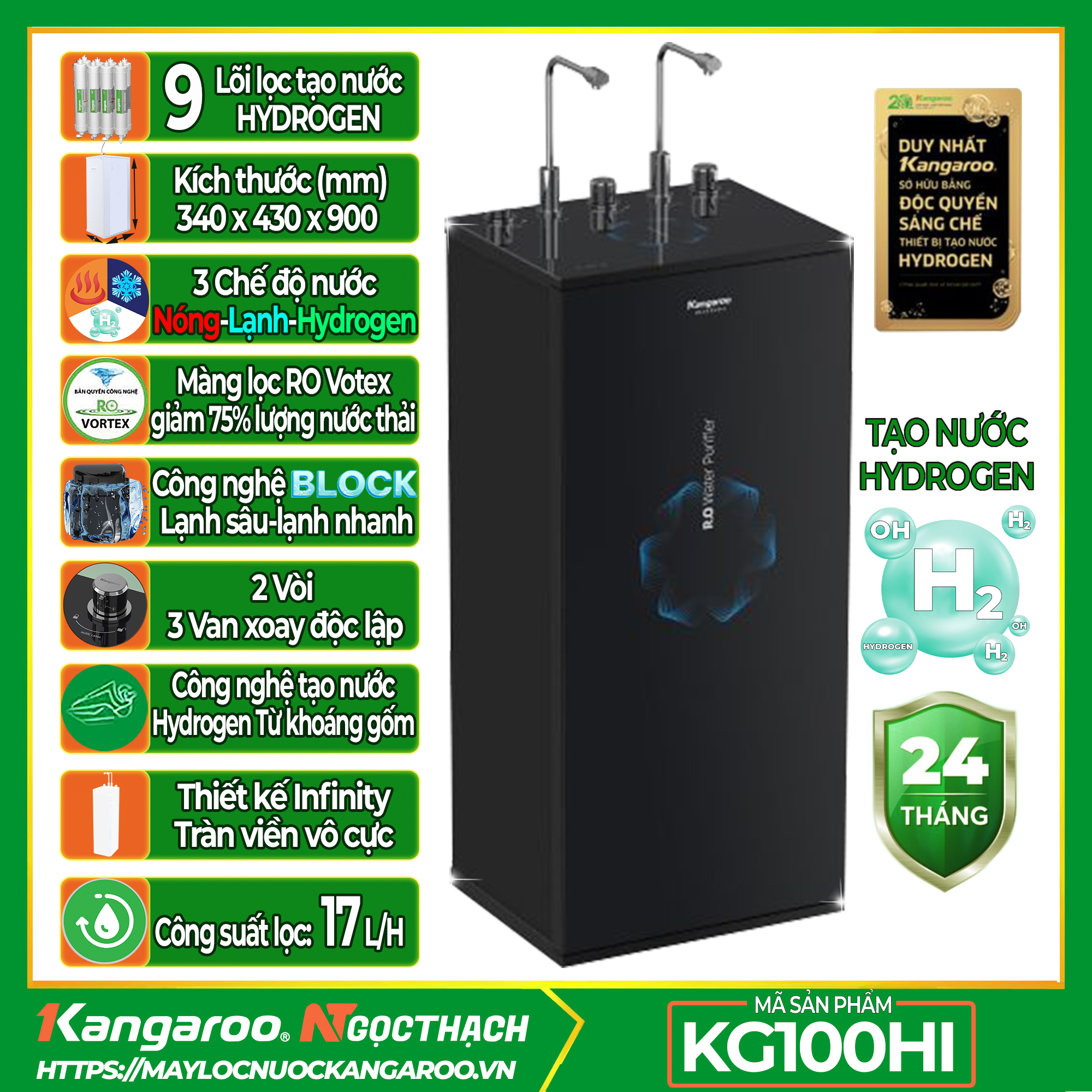 Máy lọc nước Kangaroo Hydrogen Infinity nóng lạnh KG100HI 1 Máy lọc nước Kangaroo Hydrogen Infinity nóng lạnh KG100HI