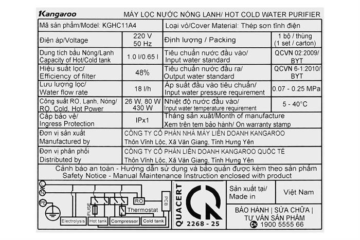 Máy lọc nước Kangaroo Hydrogen ion kiềm nóng lạnh KGHC11A4 12 Máy lọc nước Kangaroo Hydrogen ion kiềm nóng lạnh KGHC11A4 - Hình ảnh 12