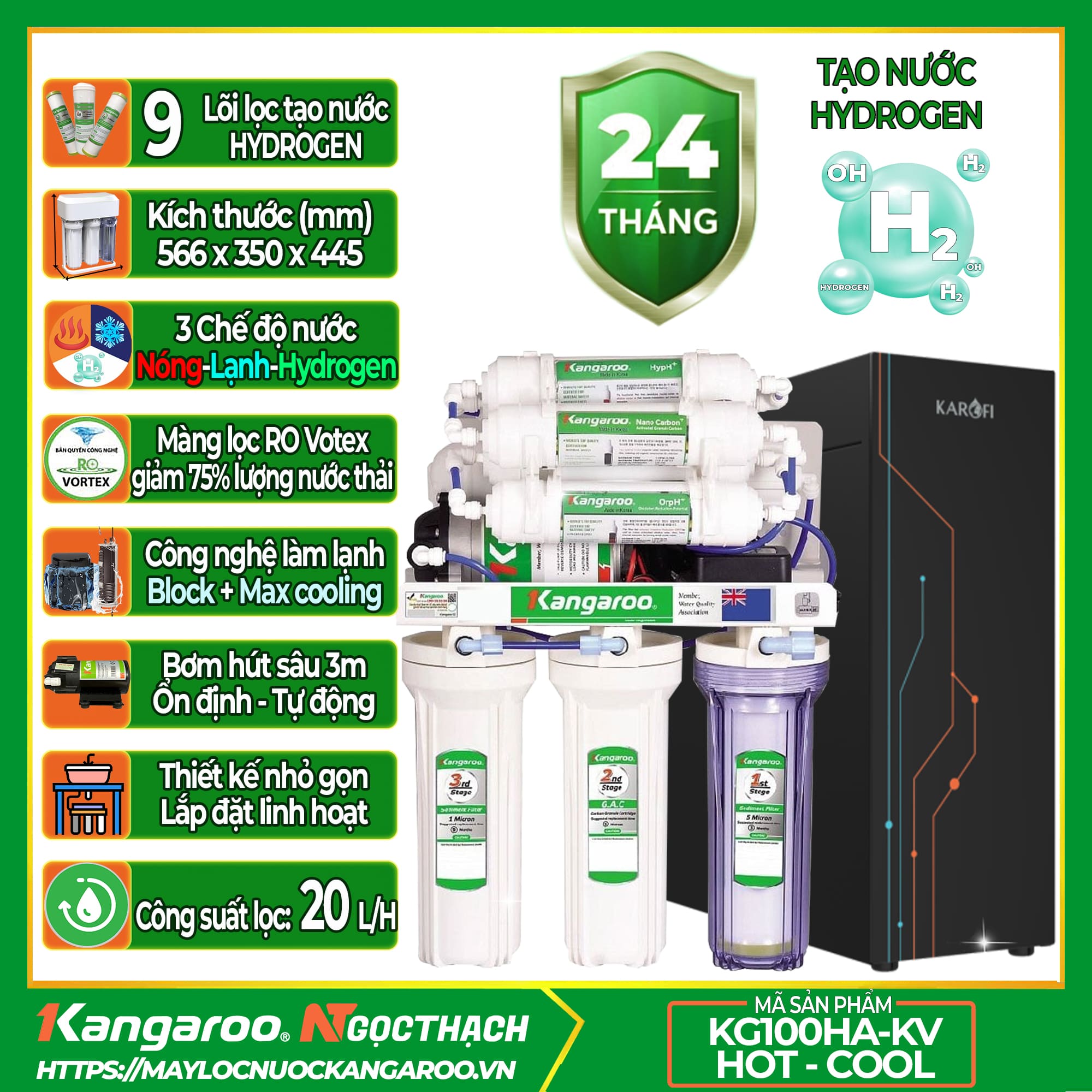 Máy lọc nước Kangaroo Hydrogen KG100HA - Không tủ - Nóng Lạnh (Hot - Cool) 1 Máy lọc nước Kangaroo Hydrogen KG100HA - Không tủ - Nóng Lạnh (Hot - Cool)